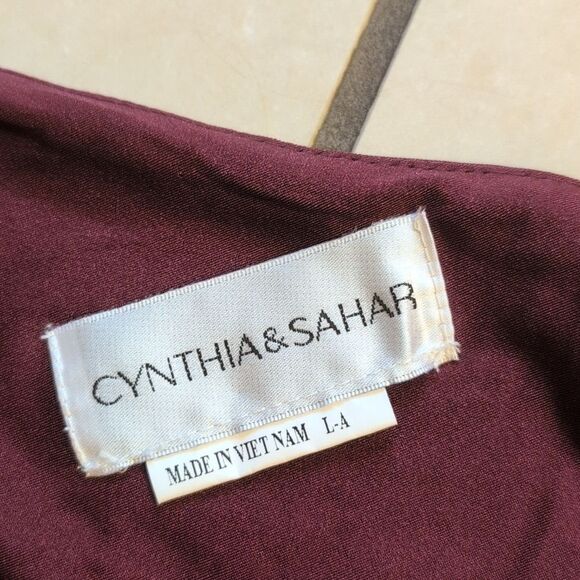NWT Cynthia & Sahar Cascading Bow One Shoulder Satin Dress Cabernet Red L - Picture 13 of 16